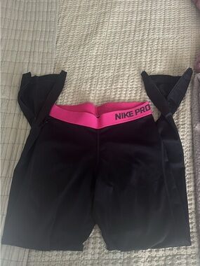 Nike Pro Black Compression leggings with Pink Waistband
